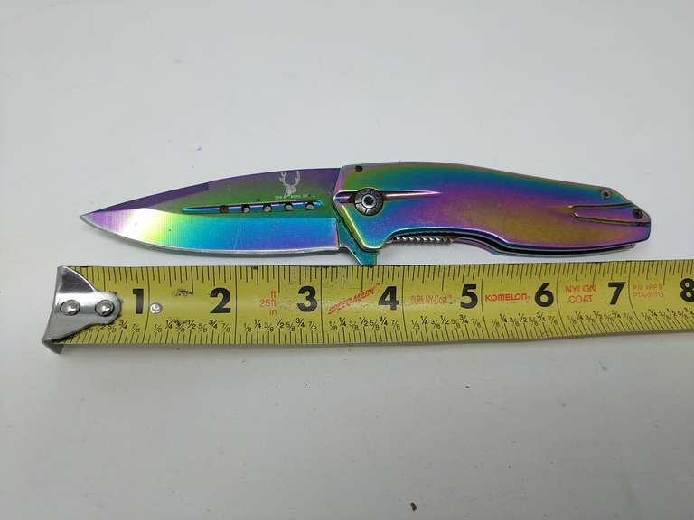 The Bone Edge Rainbow Anodized Folding Pocket Knife Dutch Goat