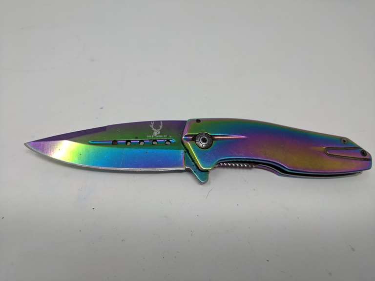 The Bone Edge Rainbow Anodized Folding Pocket Knife Dutch Goat