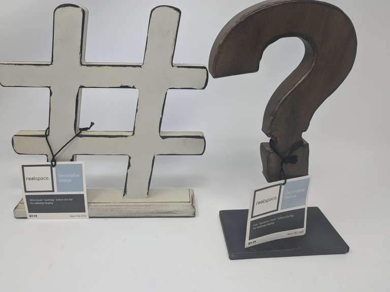 Lot of 2 Realspace Decorative Statues Hashtag & Question Mark Dutch
