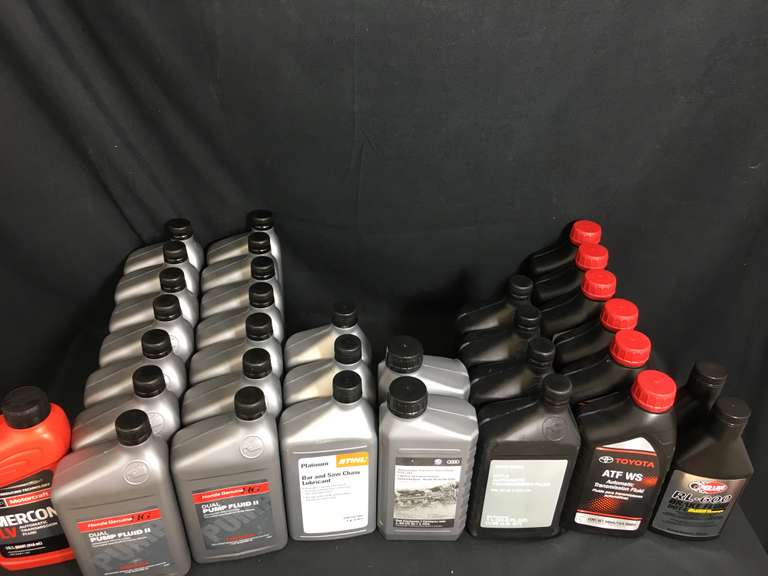 Assortment of Transmission Fluids, Dual Pump Fluid, & Chainsaw