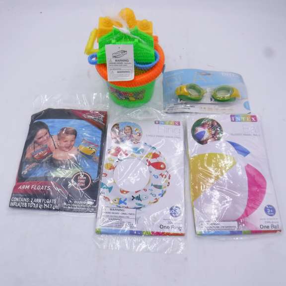 Assortment Of Beach Toys: Sand Shovel/Bucket Kit & Green Junior Goggles ...