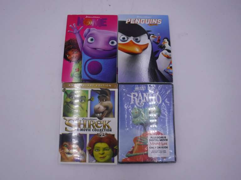 Assortment of 4 Kid Movies Johnny Depp is Rango, Shrek