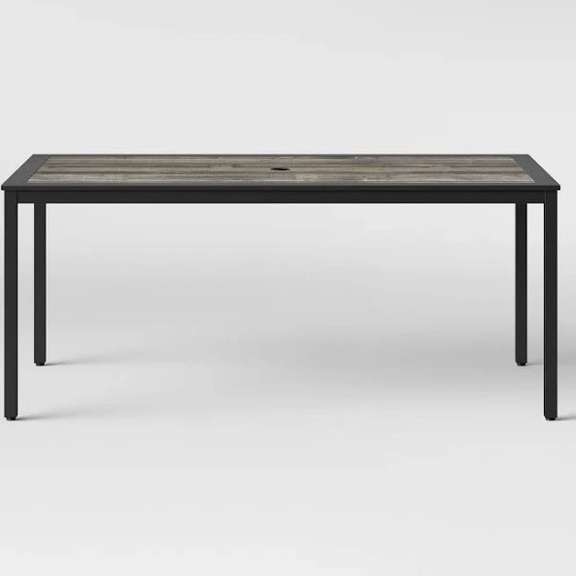 Ridge Crest Farmhouse Faux Wood and Metal Frame Patio Dining Table