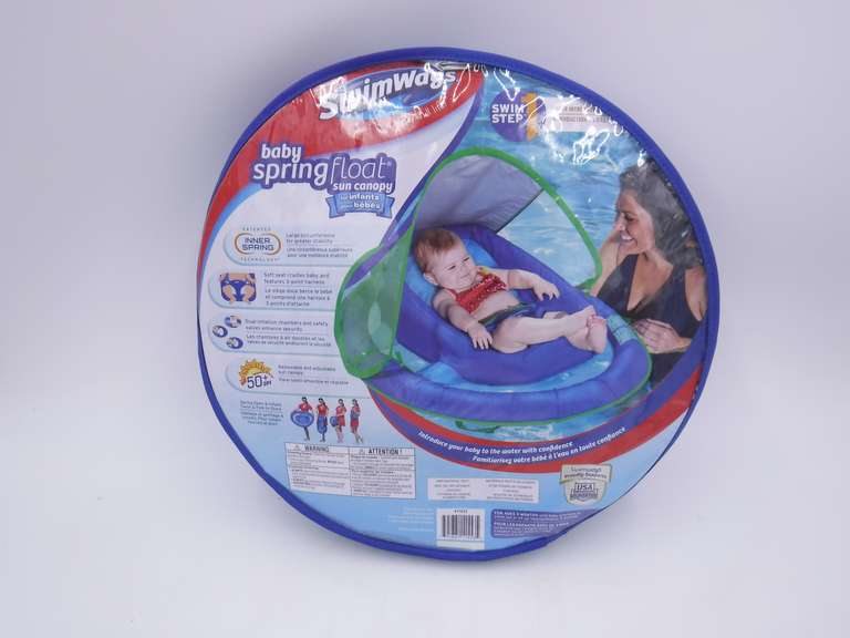 SwimWays Inflatable Baby Spring Swimming Pool Float With Canopy, Blue Dutch Goat