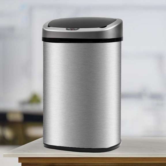 Best Office 13 Gallon Touch Free Sensor Automatic Stainless Steel Trash ...