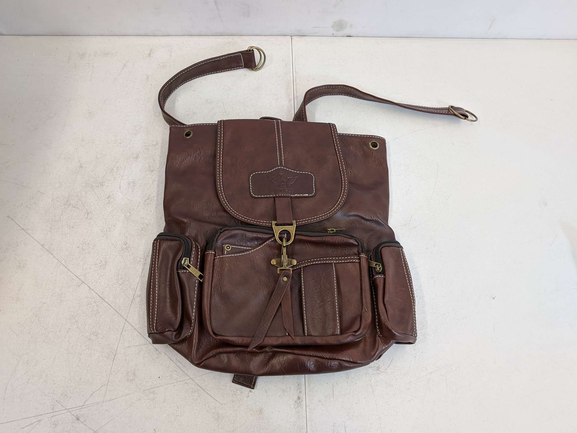 Vintage Yongle Drawstring Backpack with many pockets unisex Backpack Yongle Brown Faux Leather Rick sack | Mercari main image 2