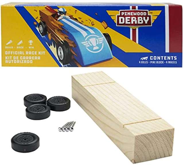 Lot Of 6 Pinewood Derby Official Race Kit, 4 Axles, Pine Block, 4
