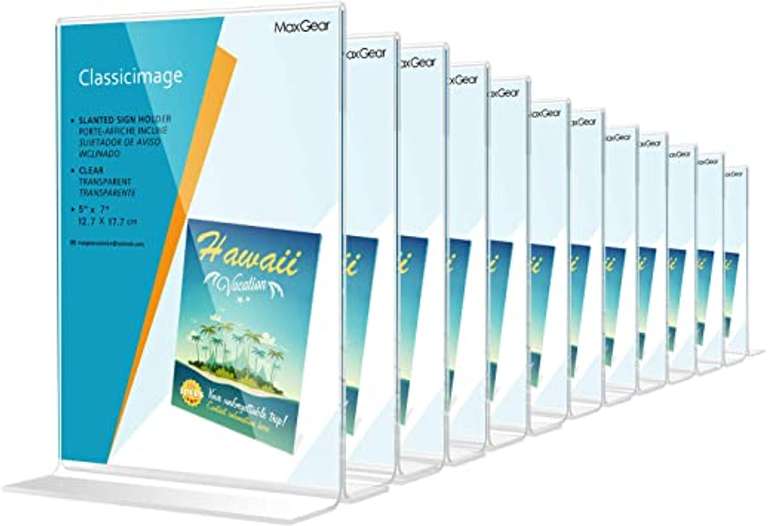 MaxGear Acrylic Sign Holder 8.5" X 11" Slant Back Sign Holder Clear Sign Display Holder Plastic