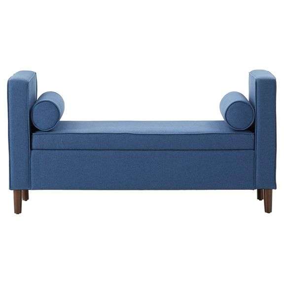 Dark Blue Storage Velvet Comfy Bench 43" x 19" x 16" Height With Side Pillows Lift Up Seat For