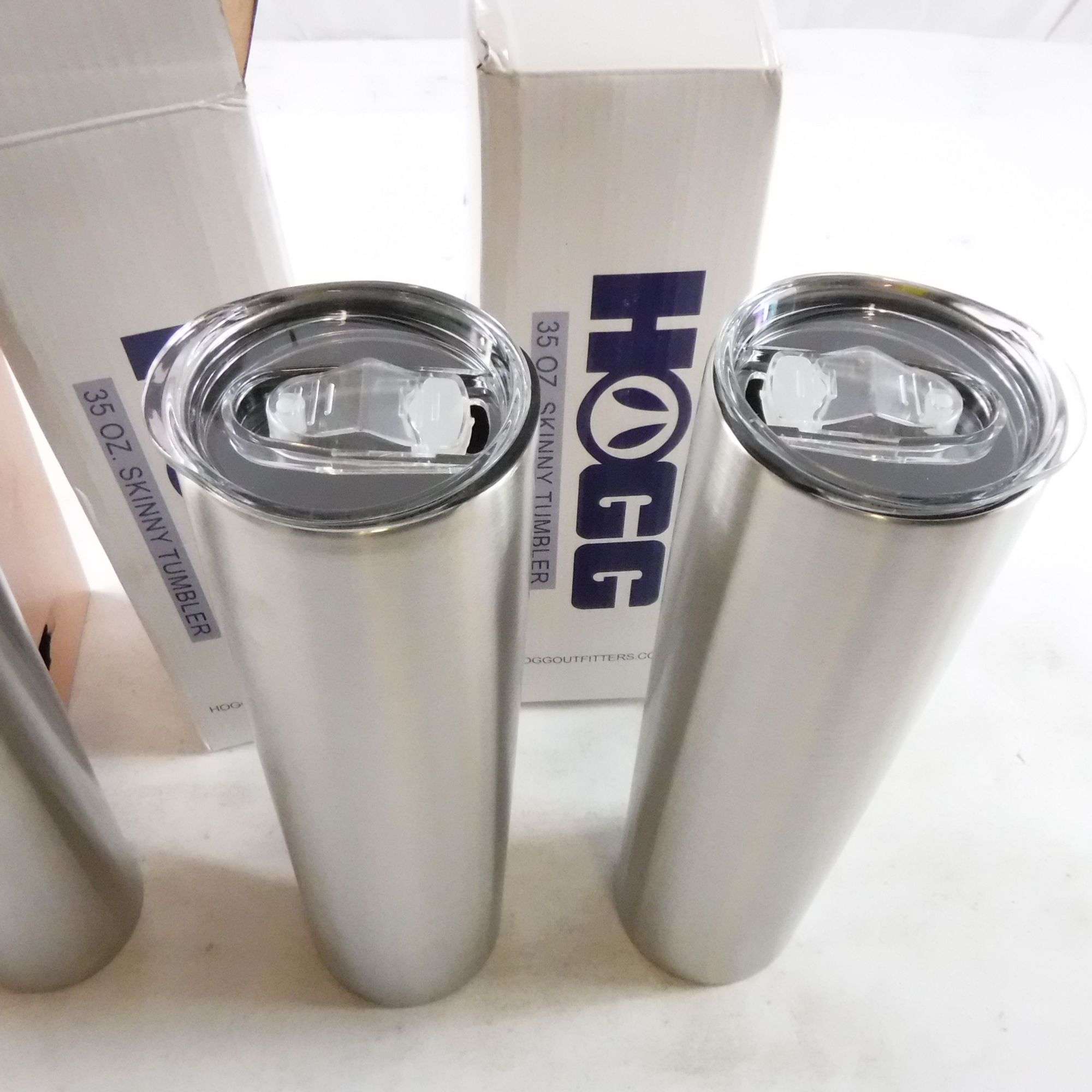 Assortment Of Hogg Tumblers, Lot Of 2 Stainless Steel 35oz. Skinny Tumbler,  & Lot of 2 Stainless Steel 20oz. Skinny Slurp Tumbler - Dutch Goat