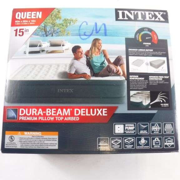 Intex Queen Air Matress, Dura Beam Deluxe, Permium Pillow Top AirBed, Internal Air Pump, 15", 60