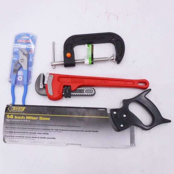 Assortment Of Tools, Ridgid 14" Pipe Wrench, Steel Grip 14" Miter Hand