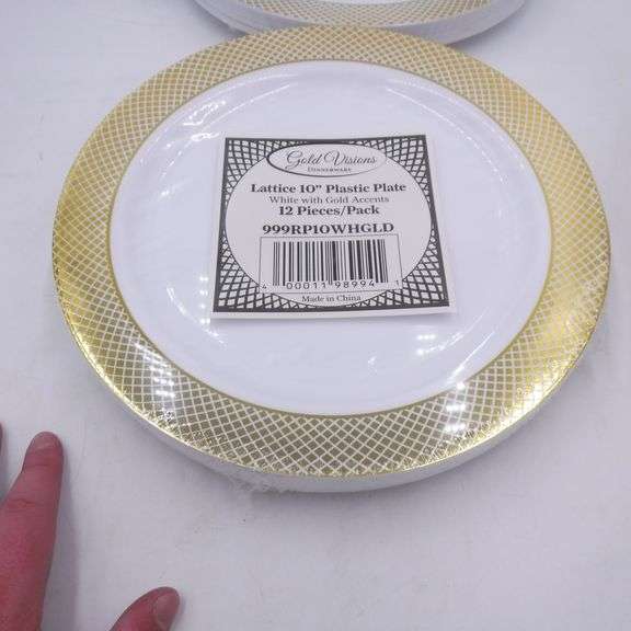 Lot Of 2 Gold Visions Dinnerware Lattice 10'' Plastic Plates, 12 Count