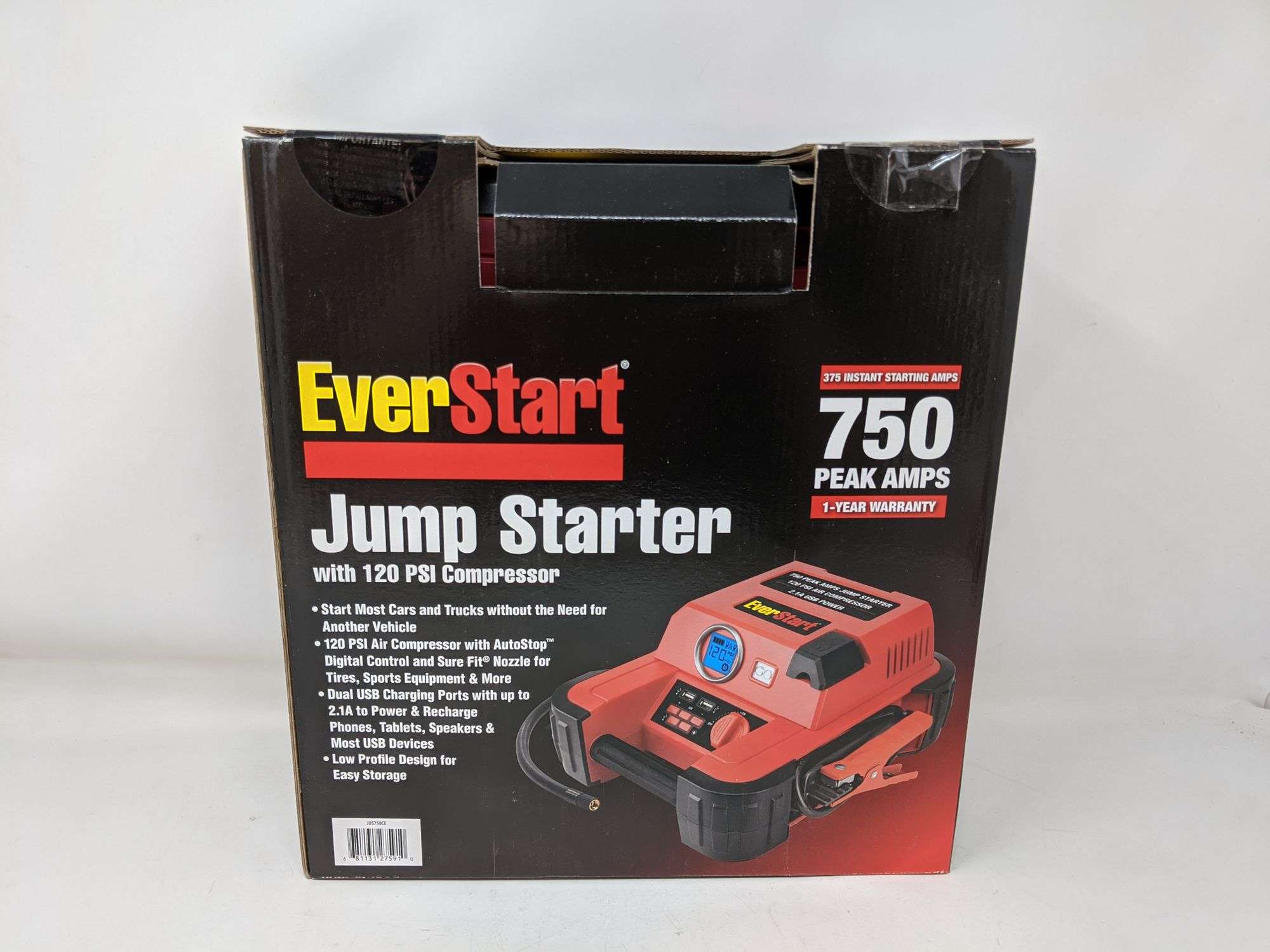 EVERSTART 750 Amp Jump Starter w/120 PSI Digital Compressor, Heavy