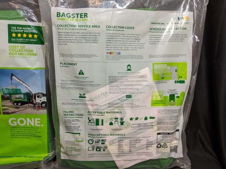 Lot of 2 Waste Management Bagster Dumpster In A Bag 2 Bags Total 8