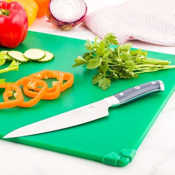 Restaurantware 12" x 18" Green Durable Heavy Duty Plastic Cutting Board