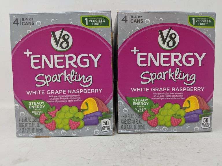 Grape Raspberry Lot of 2 V8 4 Pack +Energy Sparkling White Grape Raspberry Drinks 8.4fl ...