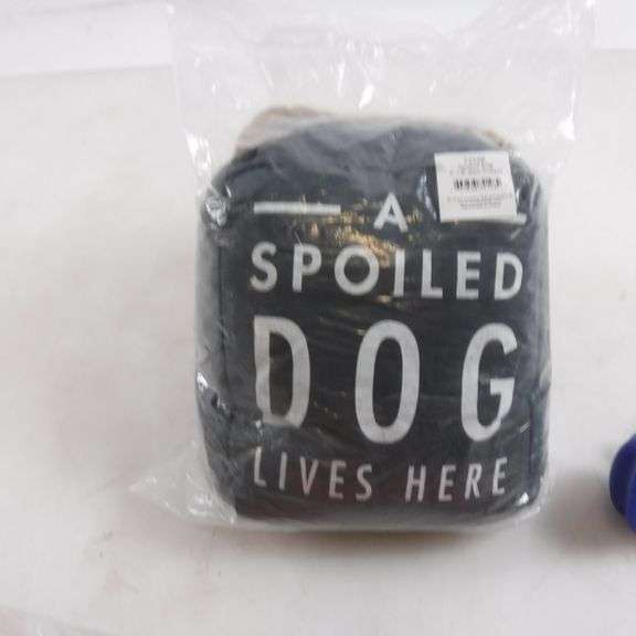 Assortment Of Dog Toys, 'A Spoiled Dog Lives Here' (5" x 6") Door