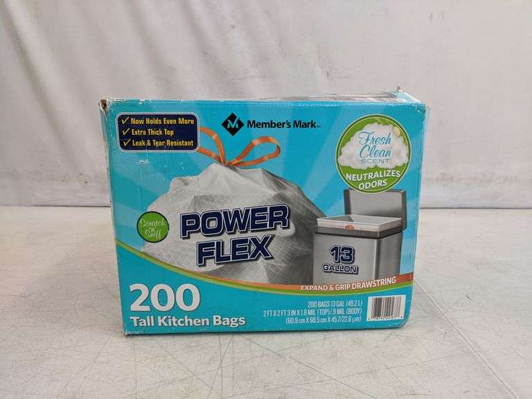 Member's Mark Power Flex Tall Kitchen Bags 200 Total, 13 Gallon