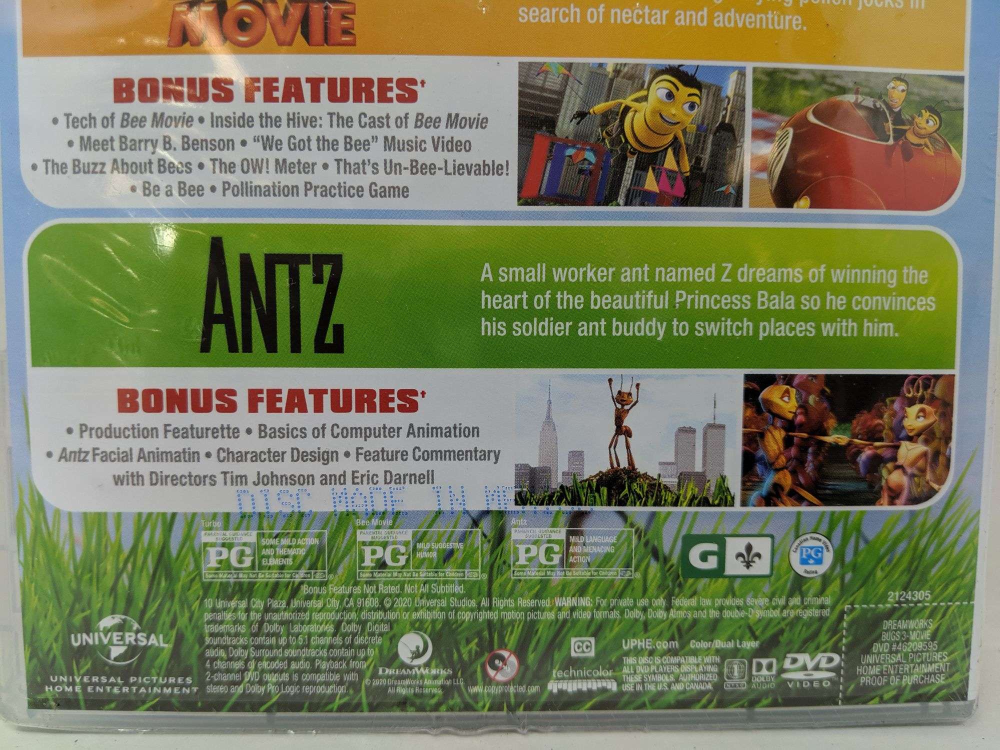 Dream Works 3 Movie Collection, Turbo, Bee Movie, Antz Rated