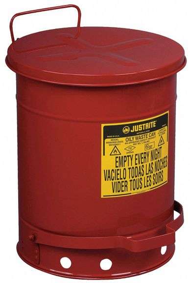Justrite 09300 Oily Waste Can 10 Gallon – Red Galvanized Steel Foot Can