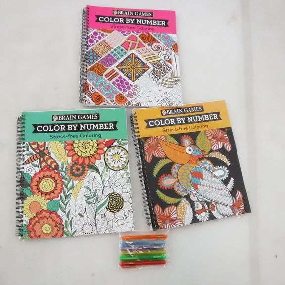 3Pack Brain Games Color By Number StressFree Coloring Book with