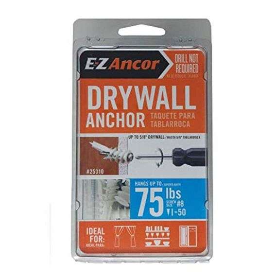 Lot Of 5 Packs Of 50 EZ Ancor Drywall Anchor Holds Up To 75 Pounds