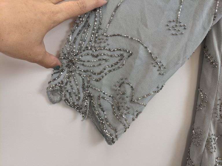 Women's JKara Beaded Long Sleeve Dress in Grey and Silver - 14P - Dutch Goat