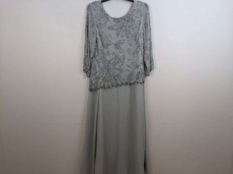 jkara beaded dress J Kara Womens 3/4 Sleeve V-Neck Beaded Faux Wrap Long Dress Teal Blue   Biggybargains