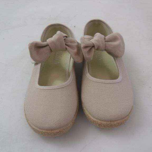 OKAA Tan Colored Toddler Shoes With Velcro And Bow, Hard Soled Size 29