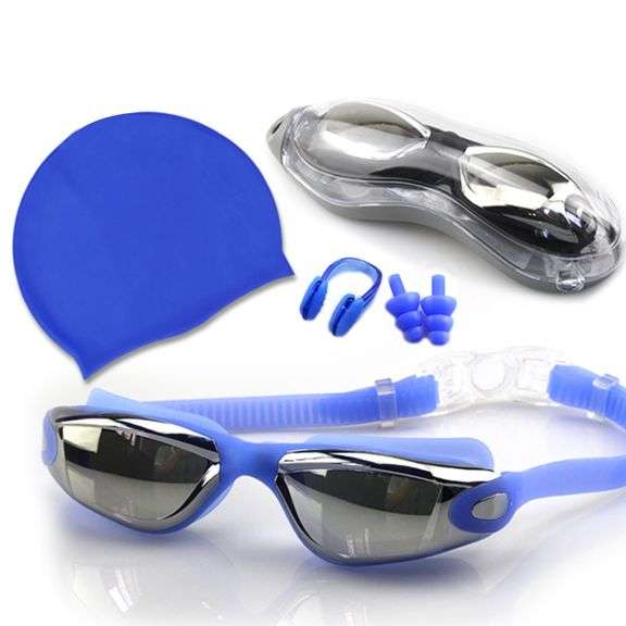 Swimming Blue Adult Goggles Set Includes Goggles (UV Shield Anti Fog
