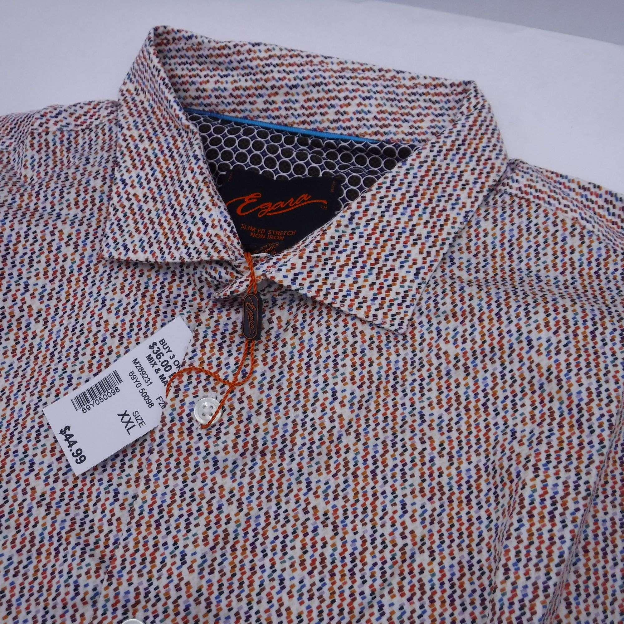 Egara Slim Fit Stretch Dress Shirt Men's White Multicolor Size XXL - Dutch  Goat