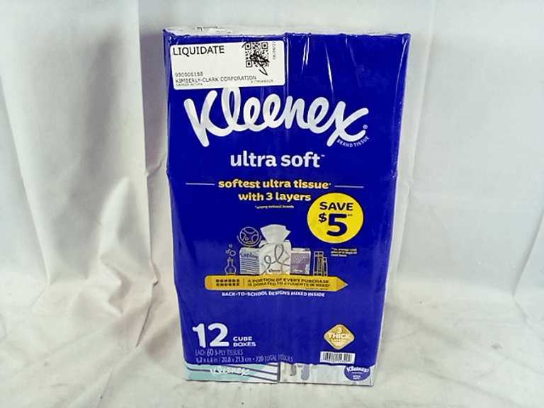 Kleenex Ultra Soft 3Ply Facial Tissues, Cube Boxes (60 Tissues/Box, 12