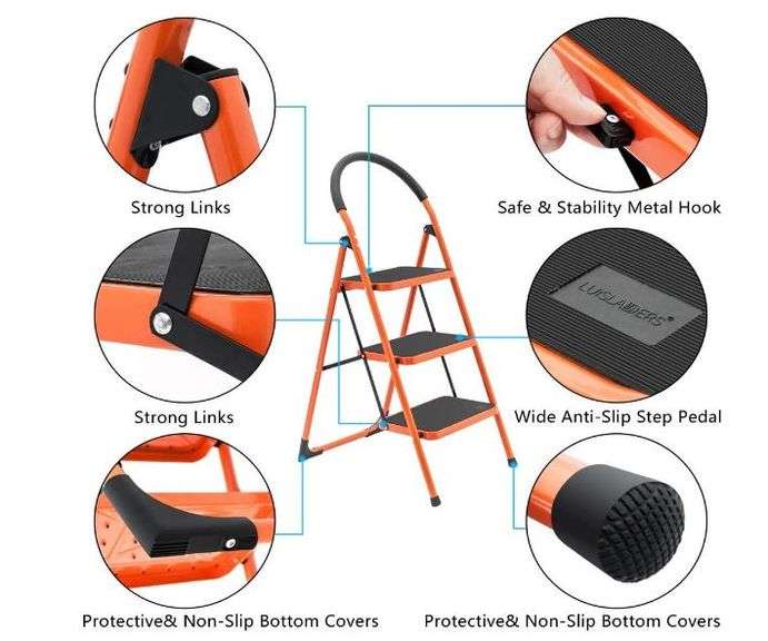 LUIS LADDERS Folding 3 Step Ladder Portable Space Saving Lightweight