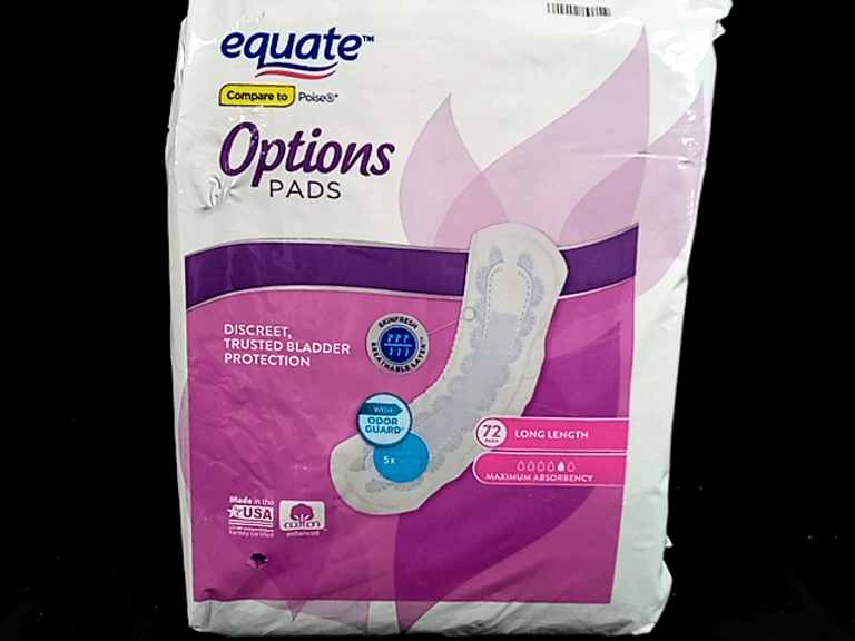 thumbnail image 2 of Equate Options Moderate-Heavy Incontinence Pads For Women – 72 Count (Size 4) – Disposable, Cotton Feel 2 of 3