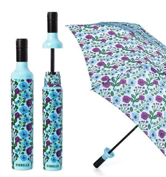 Vinrella Umbrella In A Bottle Light Blue Floral Fantasy Print Dutch Goat