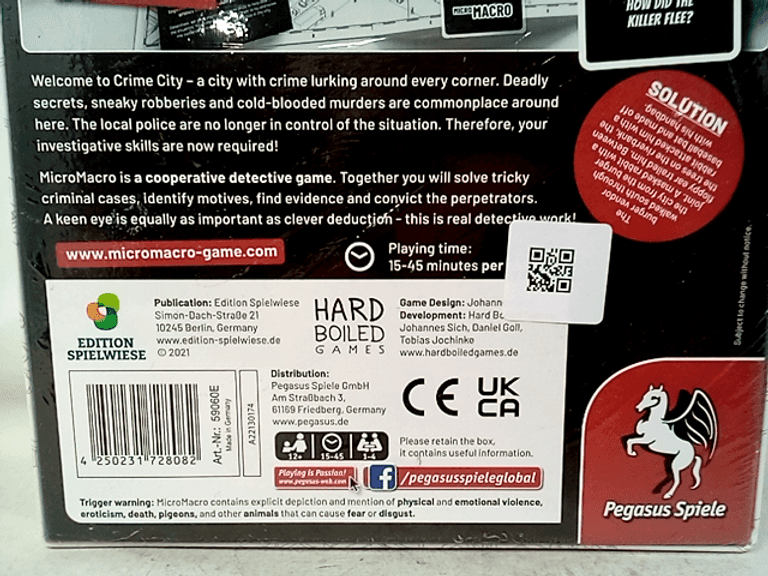 Pegasus Spiele MicroMacro Crime City 2 - Full House, Gioco Investigativo In Stile Fumetto, 16 Nuovi Casi, Gioco Da Tavolo Per Famiglie E Detective, Versione Tedesca, Dai 10 Anni