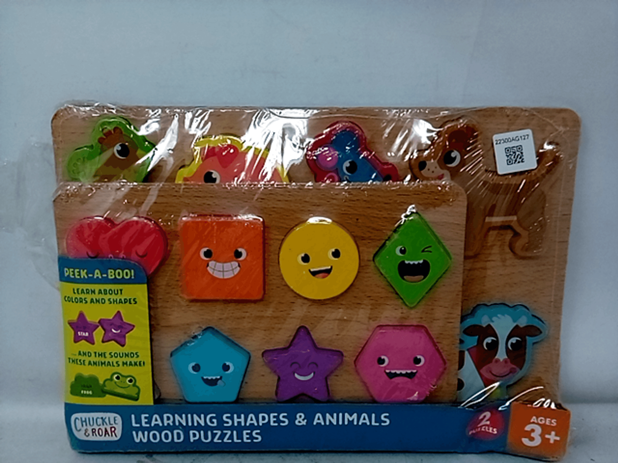 Chuckle & Roar 2pk of Wood Puzzles - Shapes & Animals Learning