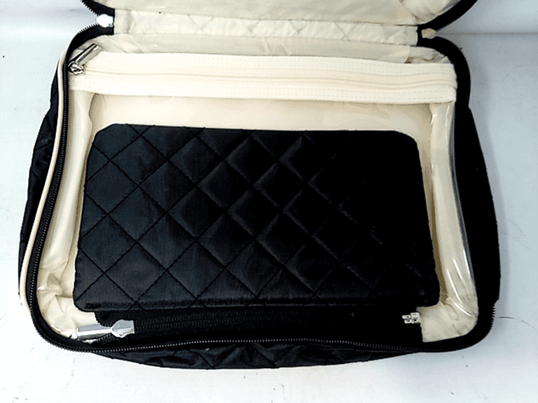 ellis james designs large travel makeup bag Train Case Organizer - Black - 2-in-1 Cosmetic Bags for Make Up and Nail Polish Cases Ellis James Designs Large Cream