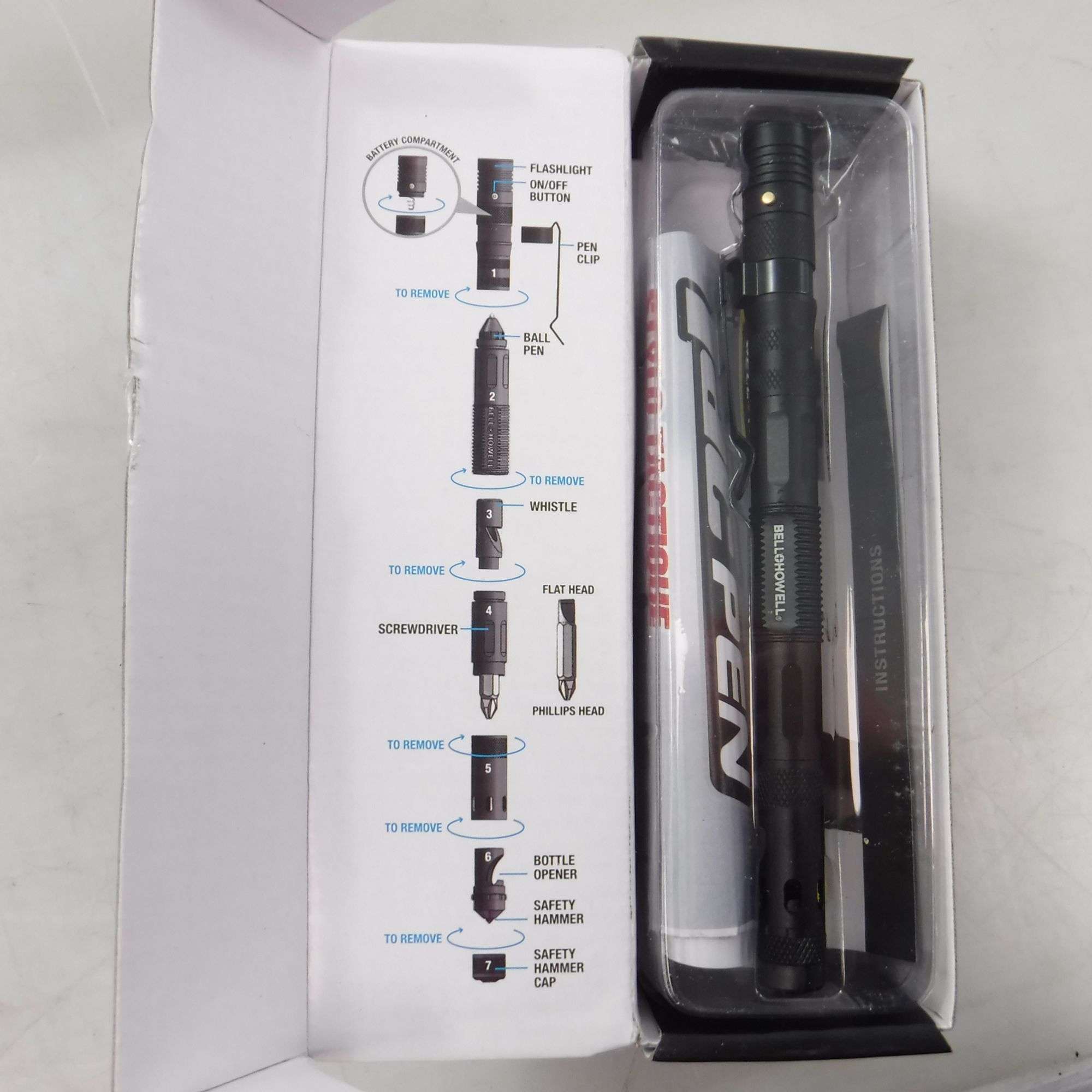 Bell+Howell Tac Pen, 9 In 1 Tactical Pen And Flashlight, Emergency