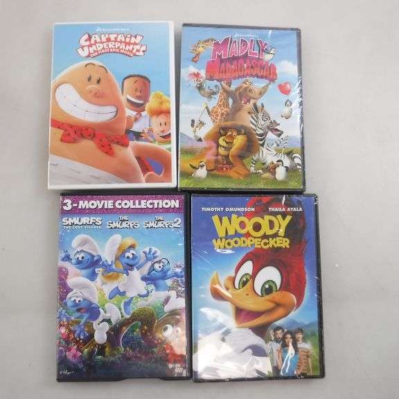 Assortment Of 4 Kids DVDs Madly Madagascar, Captain Underpants, Woody