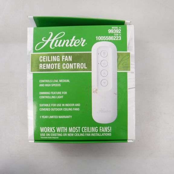Hunter Universal 3 Speed Damp Rated Ceiling Fan Handheld Remote Control with Receiver White