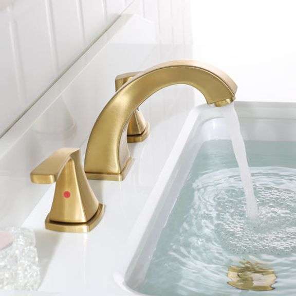 Parlos 2 Handle Widespread Bathroom Sink Faucet Brushed Gold With Pop Up Drain And Supply Lines