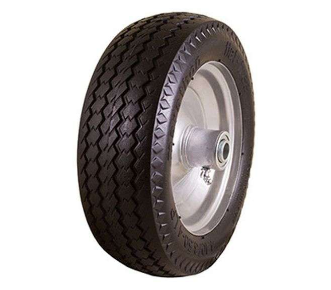 Marathon 4.10/3.504" Flat Free Hand Truck Tire On Wheel, 2.25" Offset