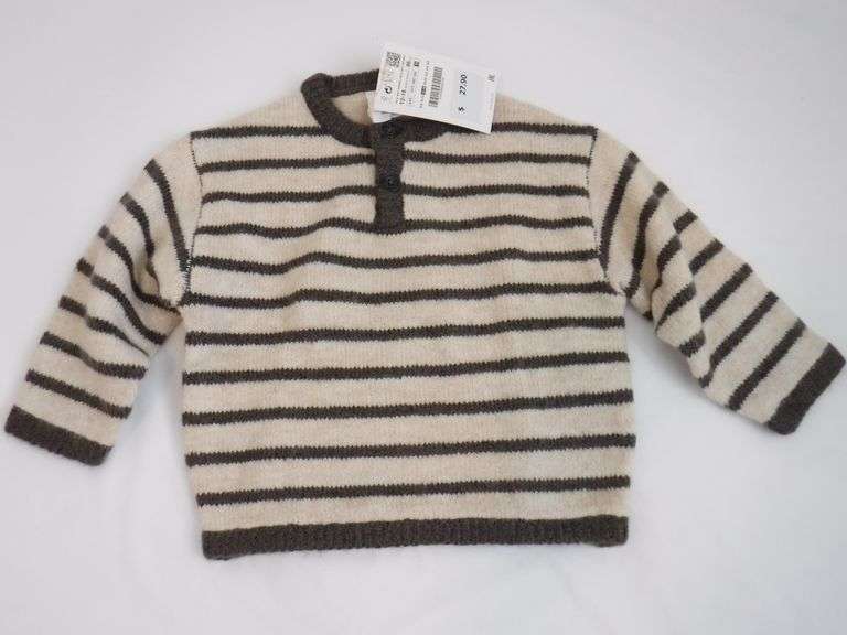 Zara Childrens Sweater Brown And Cream Stripe Long Sleeve Size 12 18
