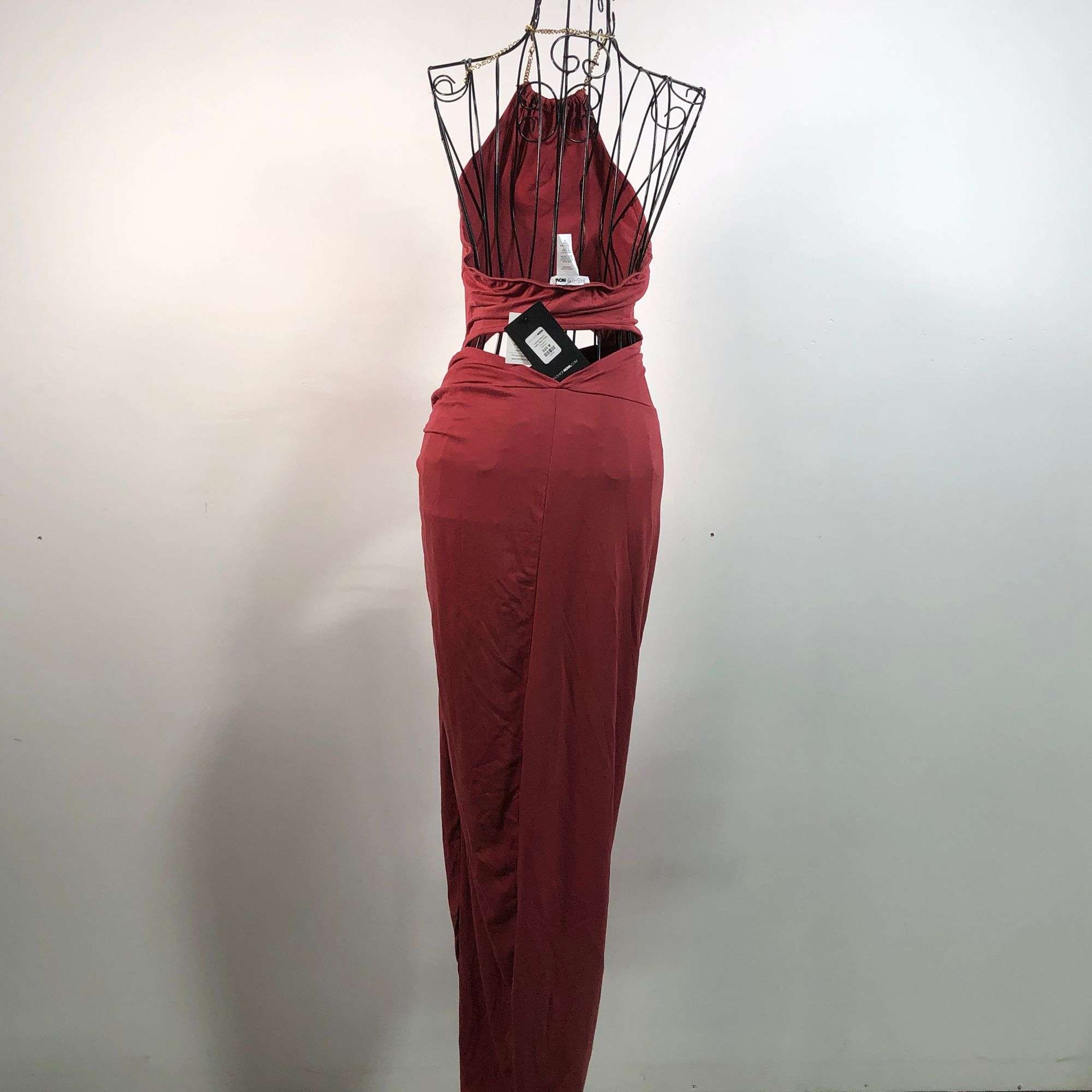 slim fit dress slacks Hailey Lace Trim Maxi Dress in Marsala