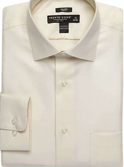 Pronto Uomo Mens Cream Color Dress Shirt Modern Fit Non Iron Size 15-1/2 X  34/35 - Dutch Goat