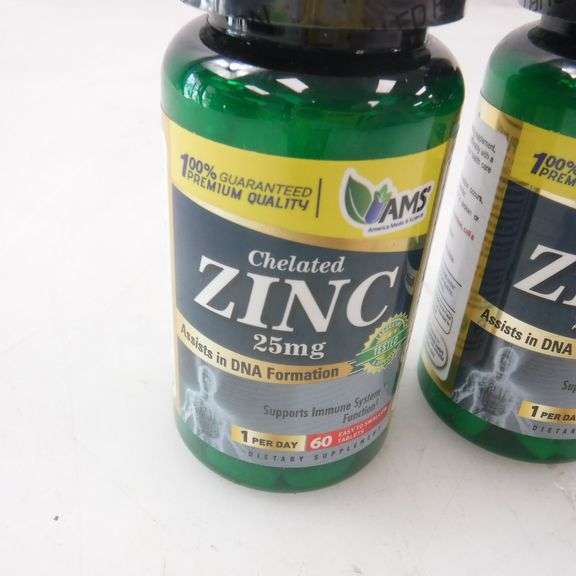 Lot Of 2 AMS Chelated Zinc 25mg, 60 Easy To Swallow Tablets Per Bottle