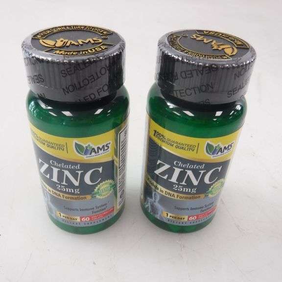 Lot Of 2 AMS Chelated Zinc 25mg, 60 Easy To Swallow Tablets Per Bottle