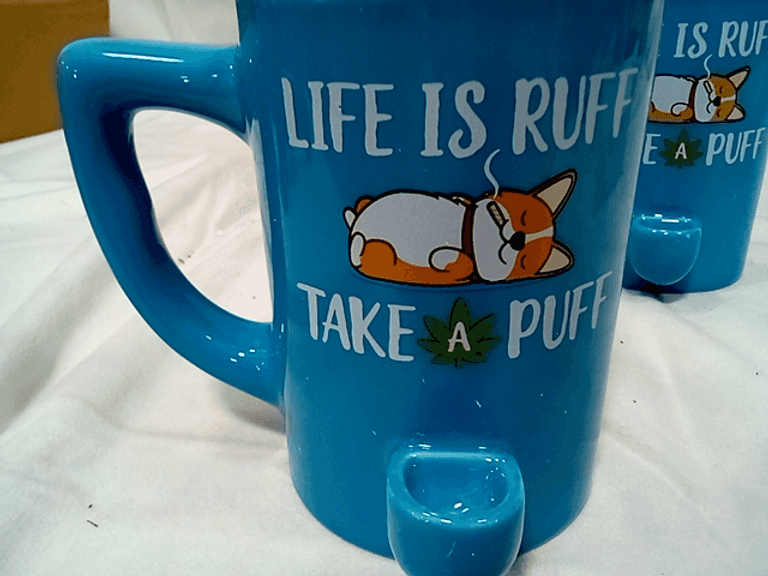 Lot of 2 - Life Is Ruff Take A Puff Mug, Blue - Dutch Goat
